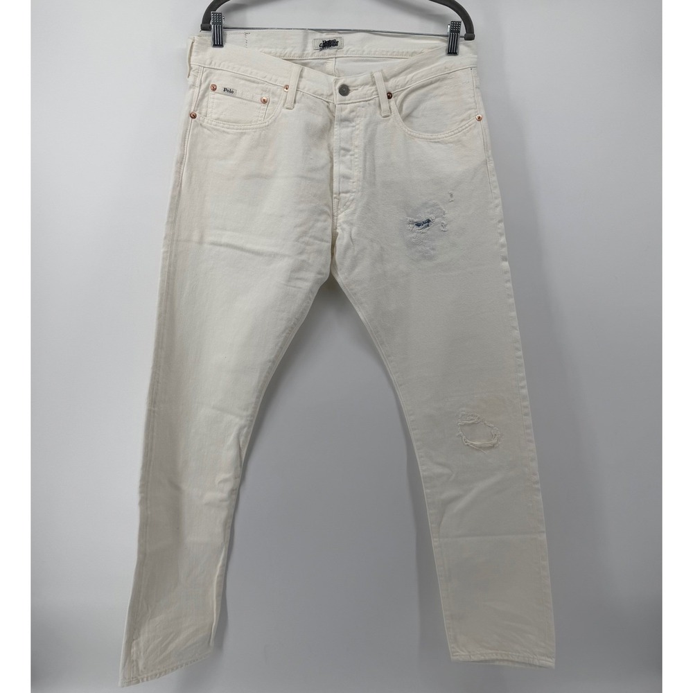 Polo Ralph Lauren Jeans Mens 36x34 White Sullivan Slim Distressed Tapered Denim